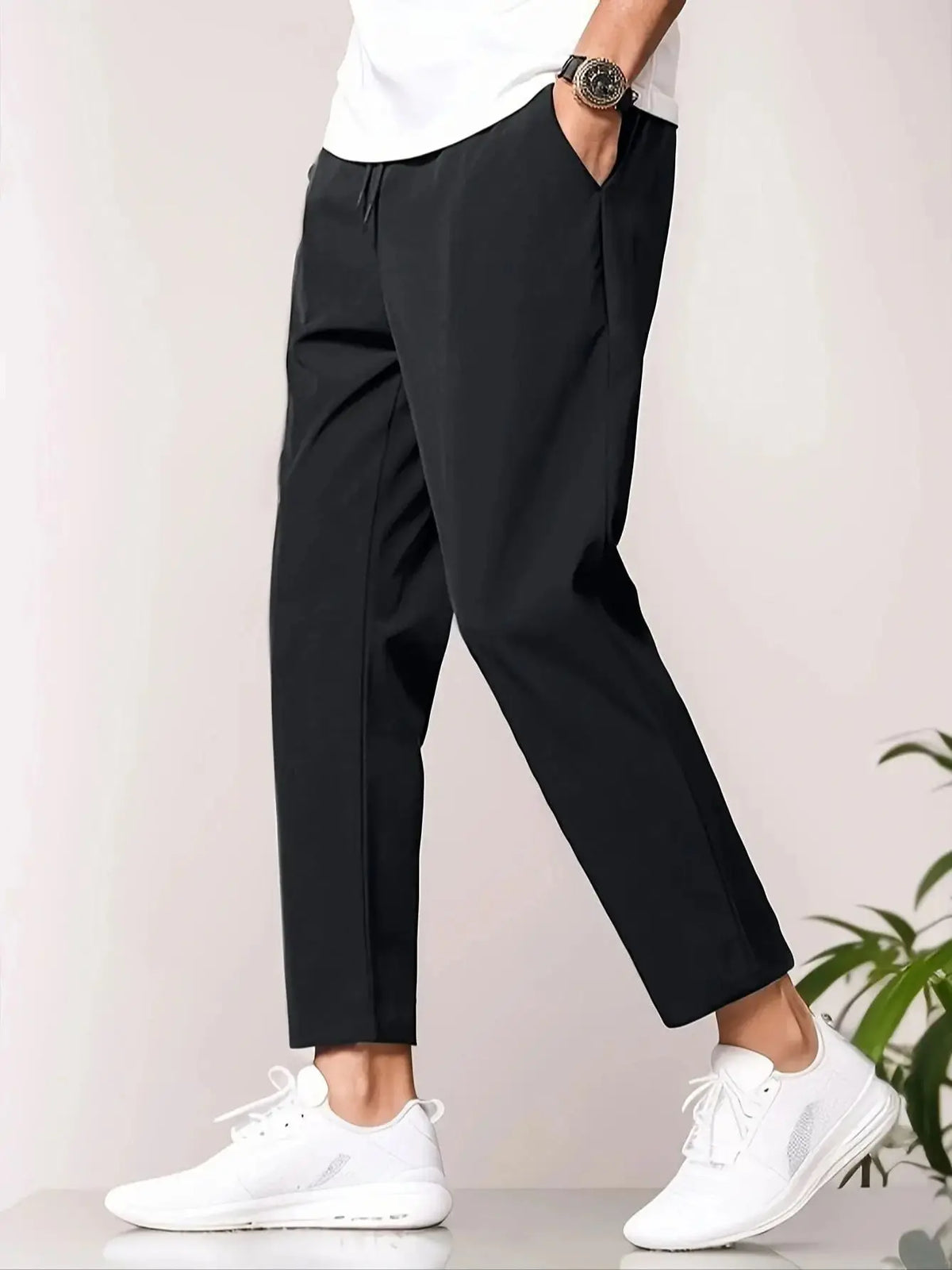 Men's Relaxed Tapered Cropped Trousers – Lightweight Casual Pants