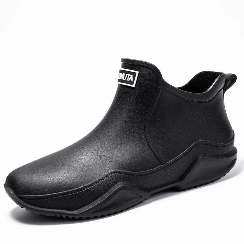 Men's Waterproof Ankle Rain Boots – Slip-On Outdoor Shoes