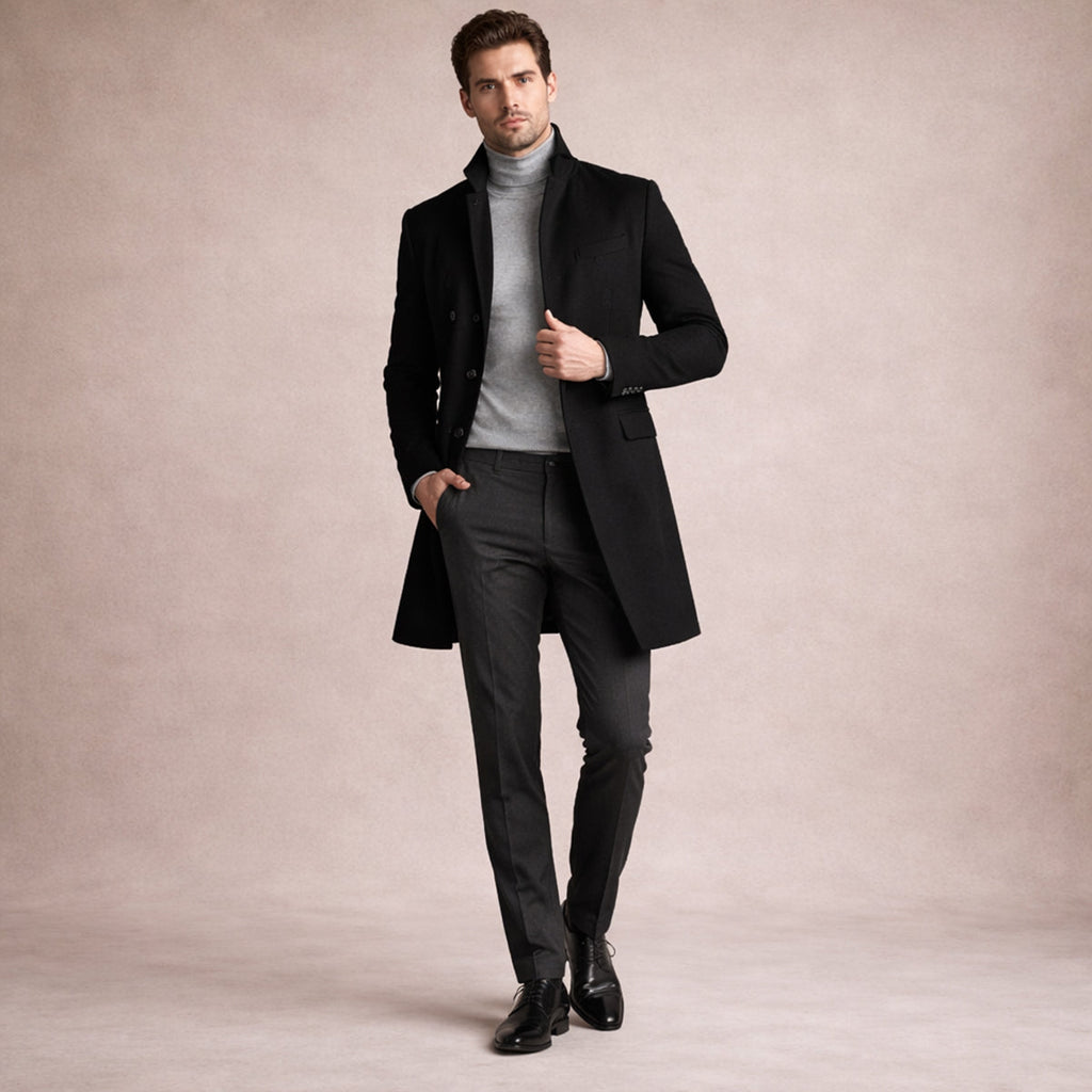 Men's Single-Breasted Wool-Blend Trench Coat – Mid Length