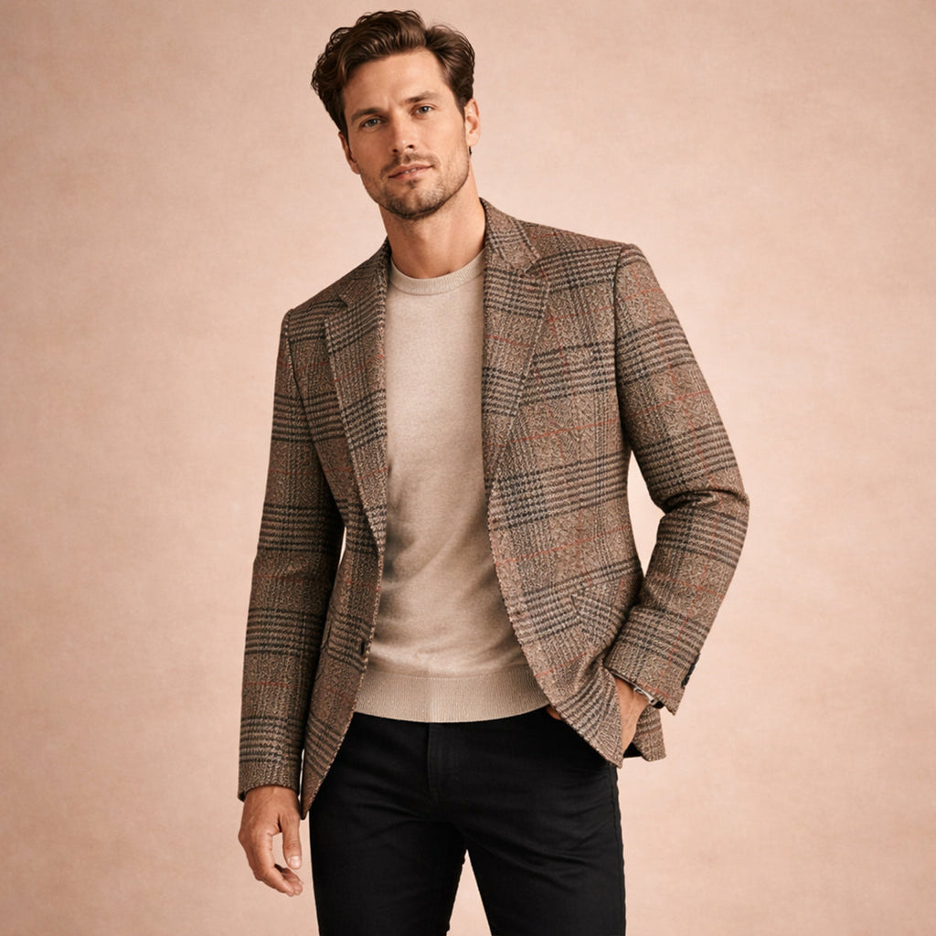 Men's Slim-Fit Check Tweed-Style Blazer
