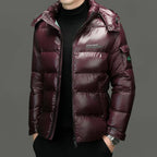 Men's Hooded Down Puffer Jacket – Short Gloss-Finish Coat