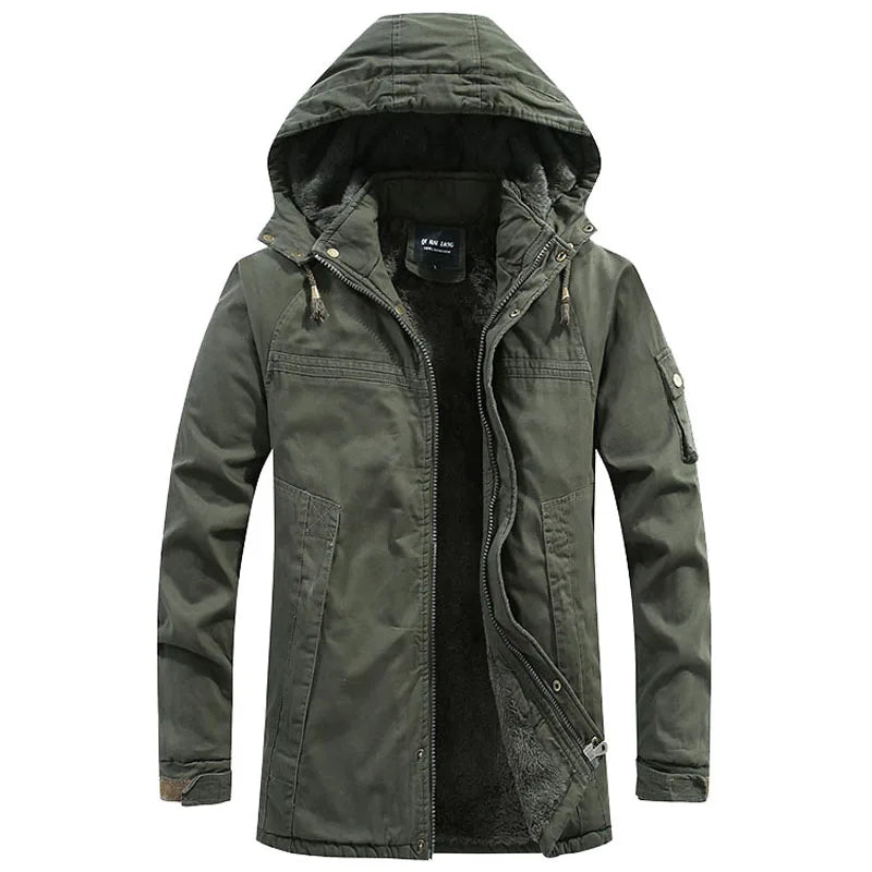 Men's Fleece-Lined Hooded Winter Parka – Windproof Utility Jacket
