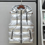 Men's Hooded Puffer Winter Vest – Glossy Padded Sleeveless Zip-Up Gilet