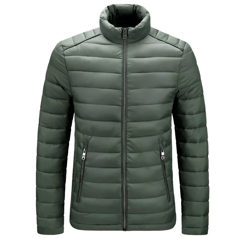 Men's Lightweight Puffer Jacket – Quilted Zip-Up with Stand Collar and Zipped Pockets
