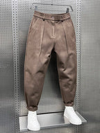 Men's Pleated Tapered Trousers with Elasticated Waist – Relaxed Smart Fit
