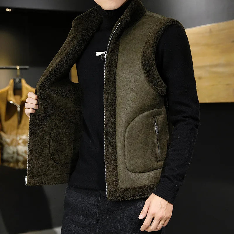Men's Sherpa Fleece Winter Vest – Reversible Stand-Collar Sleeveless