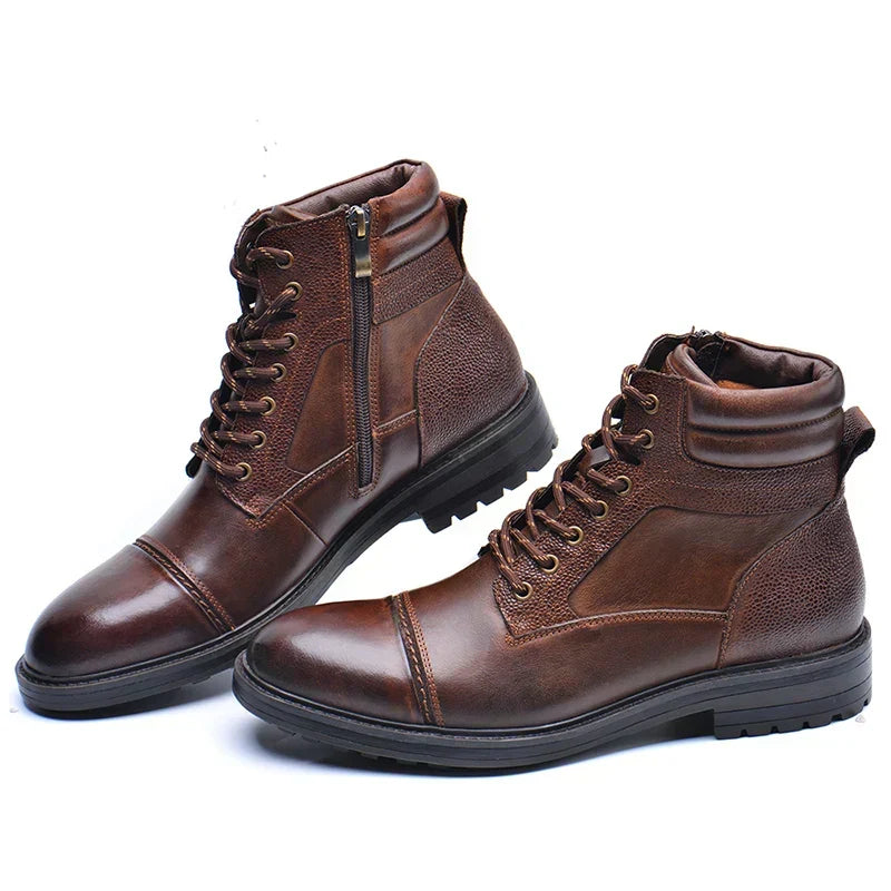 Men's leather-look Boots with Side Zipper and Laces