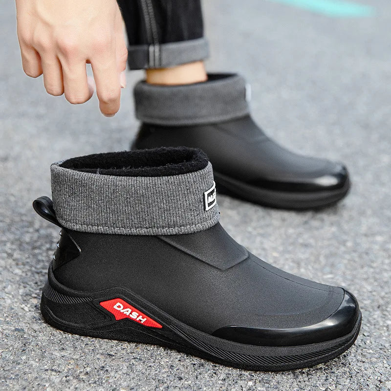 Men's Waterproof Winter Rain Boots – Cotton-Lined Anti-Slip Outdoor Shoes