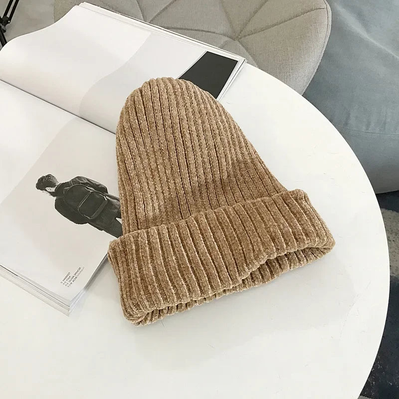 Men's Soft Chenille Knitted Beanie – Ribbed Cuffed Warm Winter Hat