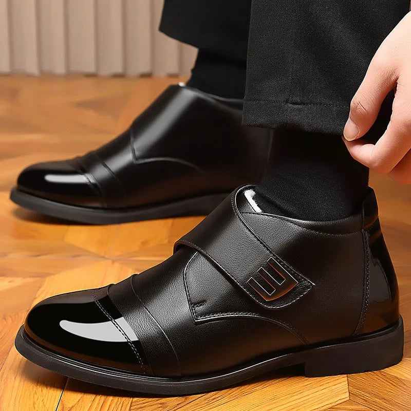 Men's Fleece-Lined Winter Ankle Boots – Warm Hook-and-Loop Smart Casual