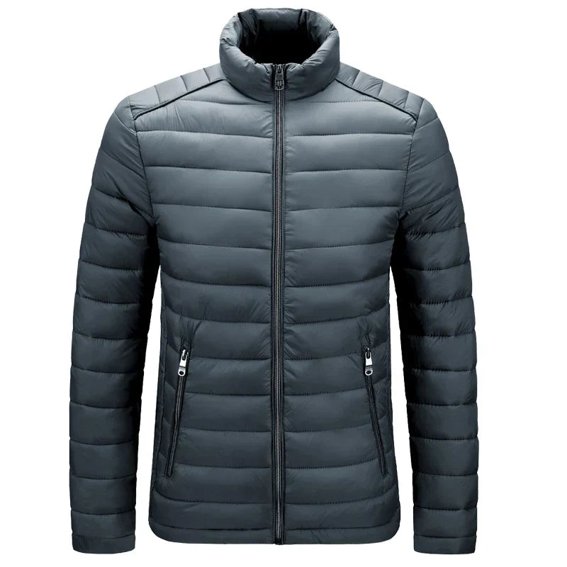 Men's Lightweight Puffer Jacket – Quilted Zip-Up with Stand Collar and Zipped Pockets