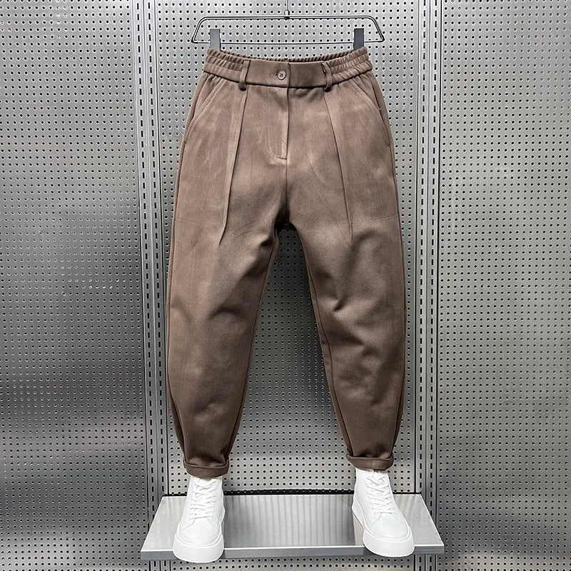 Men's Pleated Tapered Trousers with Elasticated Waist – Relaxed Smart Fit