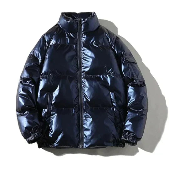 Men's Metallic Hooded Puffer Jacket – Windproof Waterproof Winter Layer