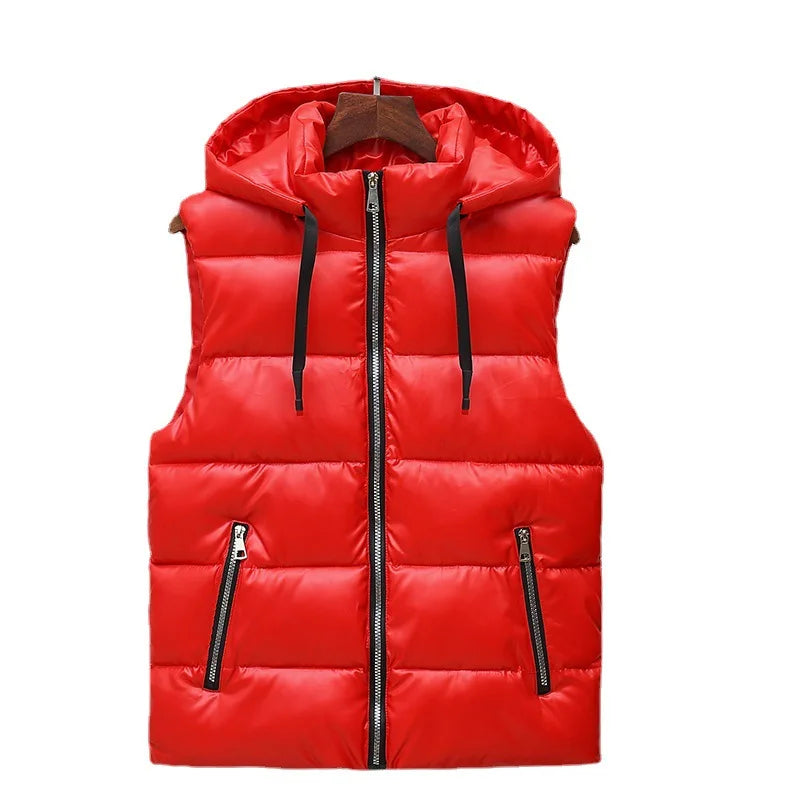 Men's Hooded Puffer Winter Vest – Glossy Padded Sleeveless Zip-Up Gilet