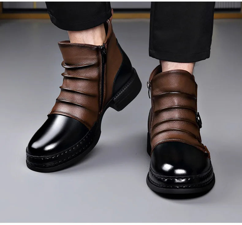 Men's Retro Ankle Boots – Warm-Lined Side-Zip Low-Heel Winter Boots
