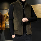 Men's Sherpa Fleece Winter Vest – Reversible Stand-Collar Sleeveless