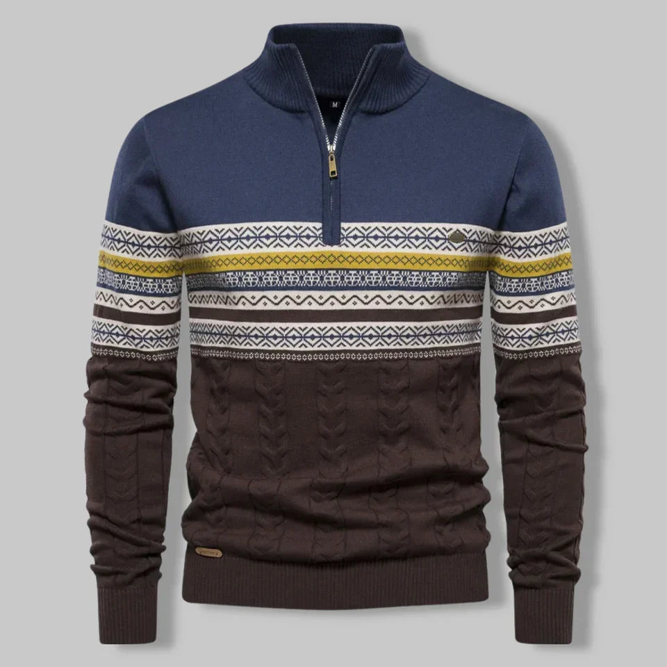 Men's Nordic Two-Tone Cable Quarter-Zip Jumper
