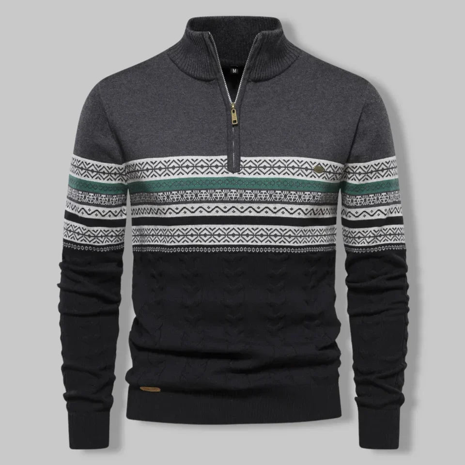 Men's Nordic Two-Tone Cable Quarter-Zip Jumper