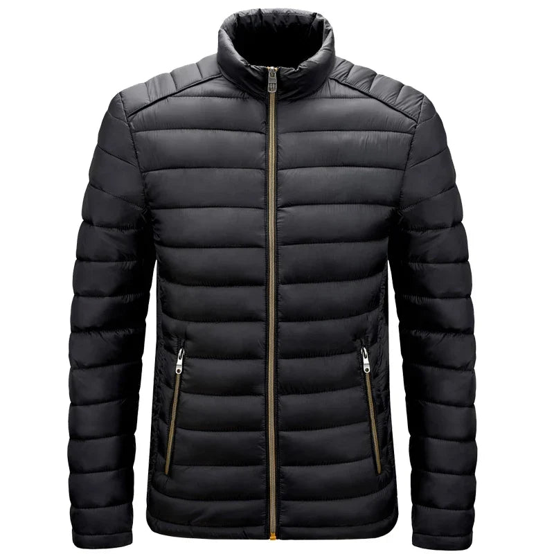 Men's Lightweight Puffer Jacket – Quilted Zip-Up with Stand Collar and Zipped Pockets