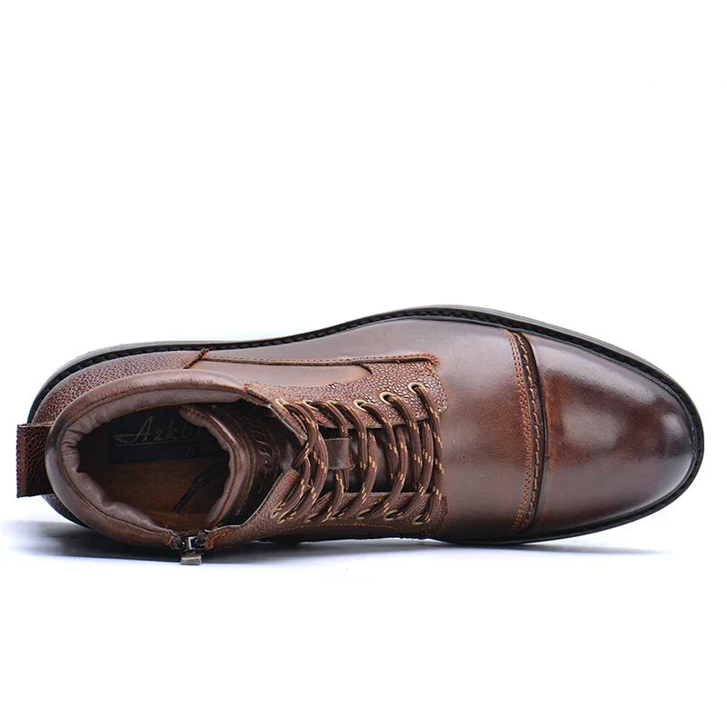 Men's leather-look Boots with Side Zipper and Laces