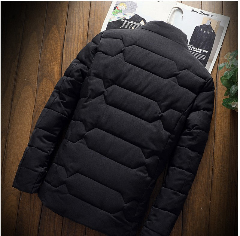 Men's Geometric Quilted Winter Jacket – Insulated Stand-Collar Outerwear