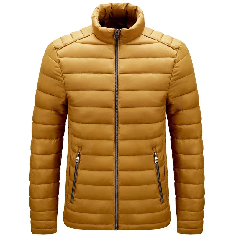 Men's Lightweight Puffer Jacket – Quilted Zip-Up with Stand Collar and Zipped Pockets
