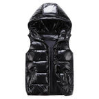 Men's Glossy Cotton Puffer Gilet – Hooded Sleeveless Winter Layer