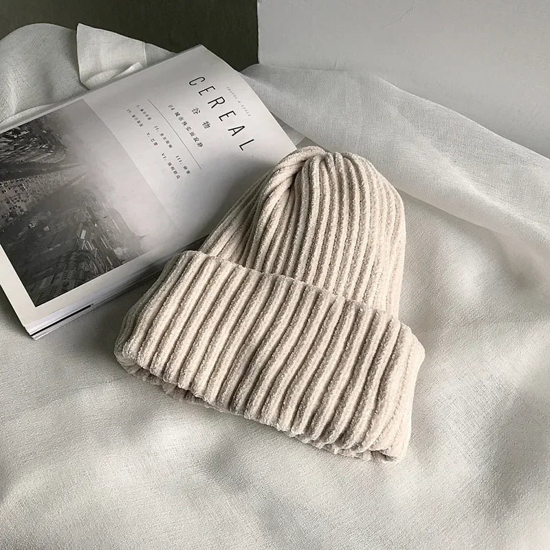 Men's Soft Chenille Knitted Beanie – Ribbed Cuffed Warm Winter Hat