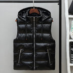 Men's Hooded Puffer Winter Vest – Glossy Padded Sleeveless Zip-Up Gilet