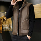 Men's Sherpa Fleece Winter Vest – Reversible Stand-Collar Sleeveless