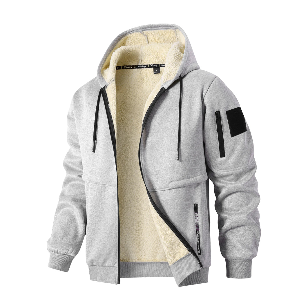 Men's Sherpa-Lined Hooded Fleece Jacket – Thick Zip-Up Winter Outerwear