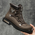 Men's Waterproof Plush-Lined Snow Boots – Front-Zip Lace-Up Ankle Boots