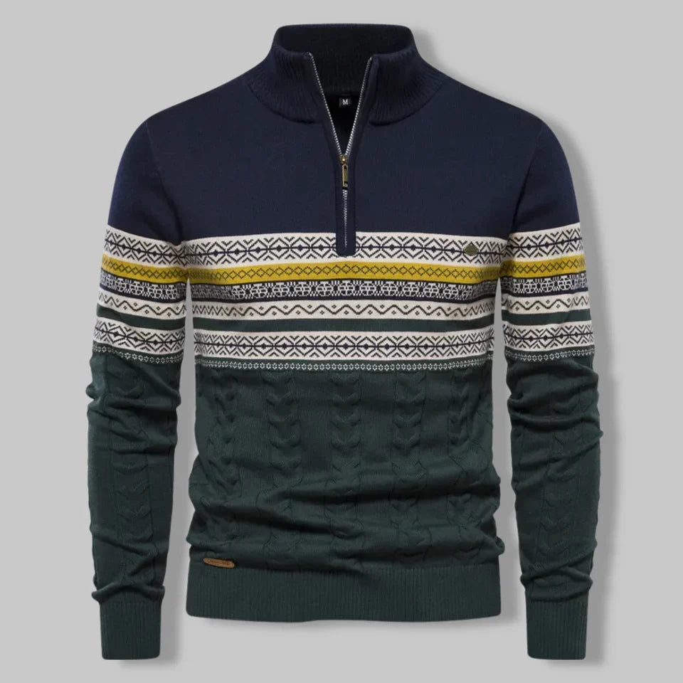 Men's Nordic Two-Tone Cable Quarter-Zip Jumper
