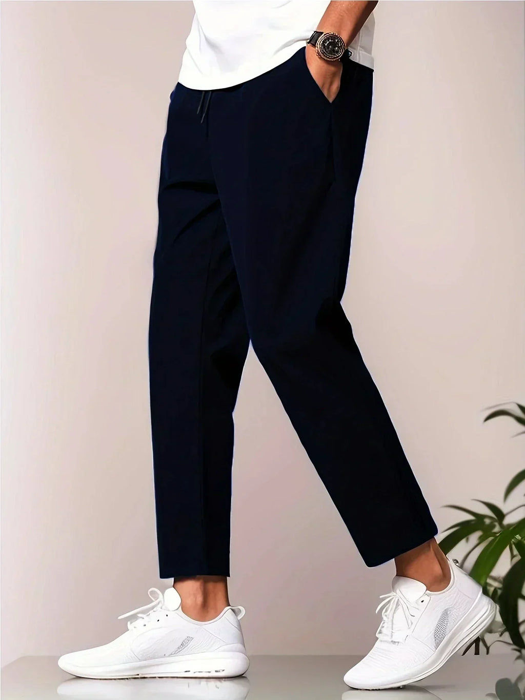 Men's Relaxed Tapered Cropped Trousers – Lightweight Casual Pants