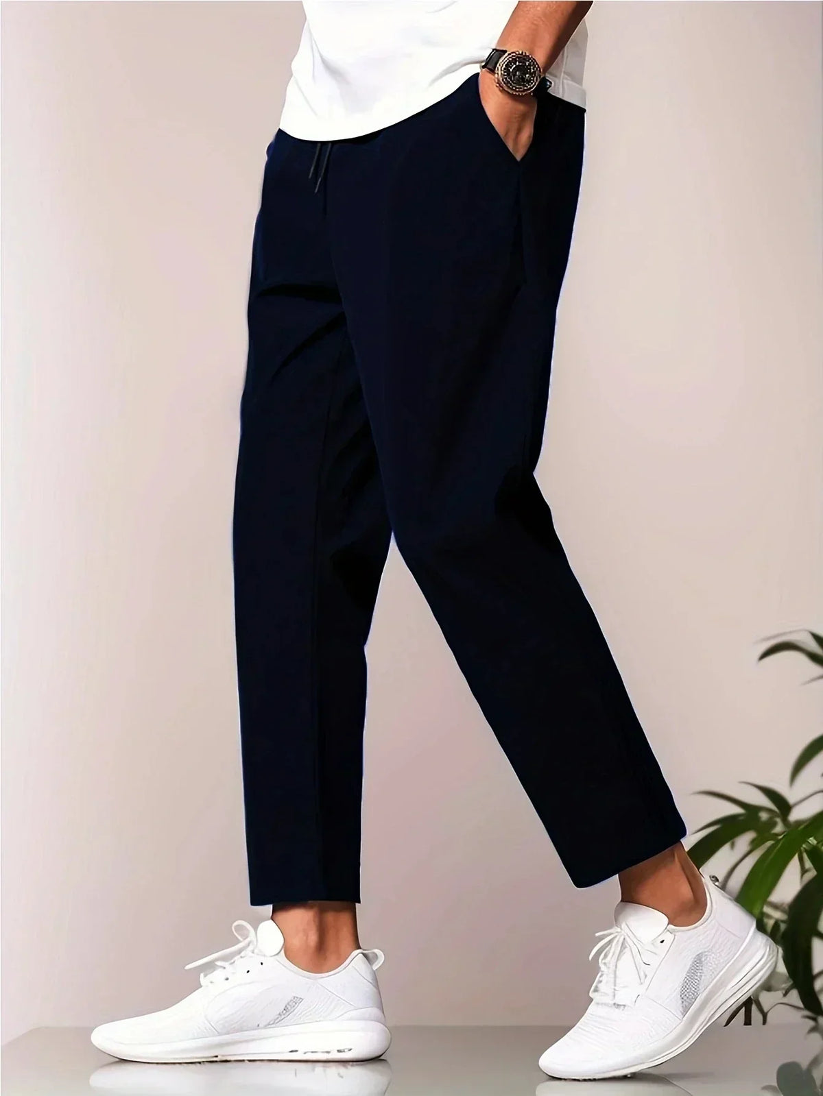 Men's Relaxed Tapered Cropped Trousers – Lightweight Casual Pants