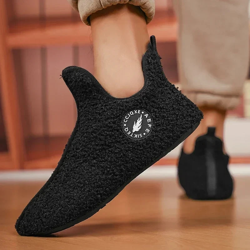 Men's Soft Cotton-Lined Winter Slippers – Warm Non-Slip Indoor House Shoes