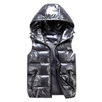 Men's Glossy Cotton Puffer Gilet – Hooded Sleeveless Winter Layer