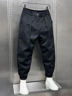 Men's Pleated Tapered Trousers with Elasticated Waist – Relaxed Smart Fit