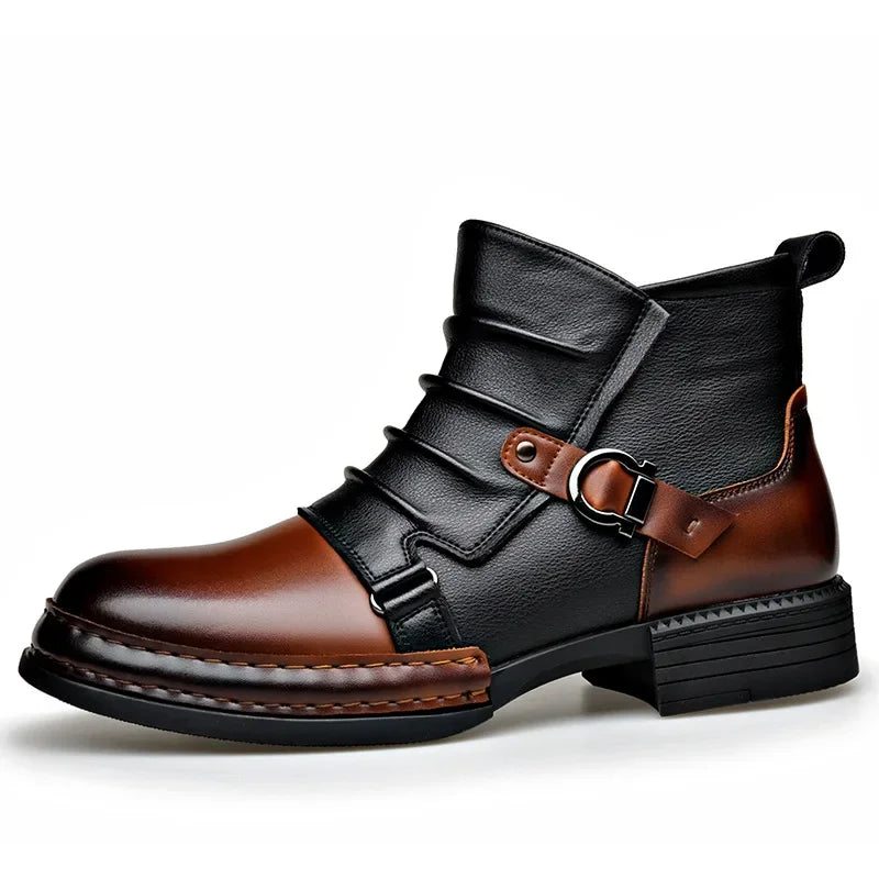 Men's Retro Ankle Boots – Warm-Lined Side-Zip Low-Heel Winter Boots