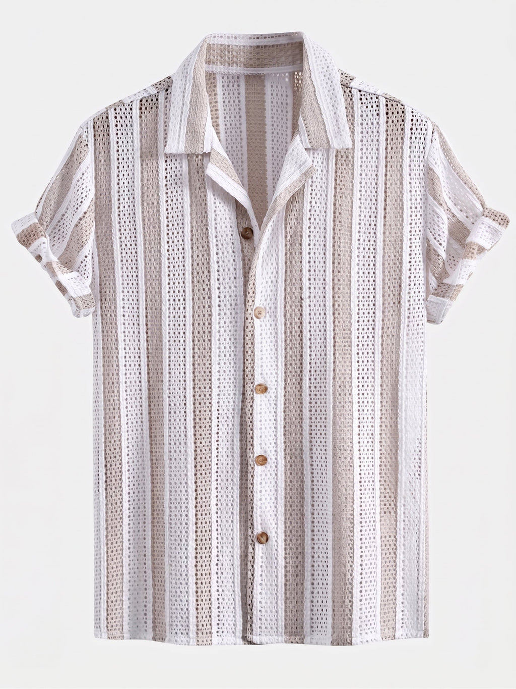 Men's Mesh Cuban Shirt Set – linen-look Blend Drawstring Shorts