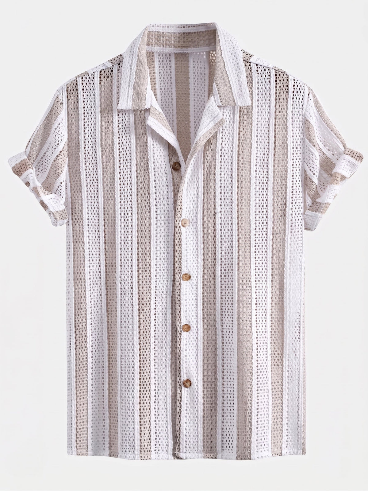 Men's Mesh Cuban Shirt Set – linen-look Blend Drawstring Shorts