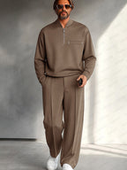 Men's Half-Zip Two-Piece Set – Relaxed Long-Sleeve Top and Wide-Leg