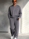 Men's Half-Zip Two-Piece Set – Relaxed Long-Sleeve Top and Wide-Leg