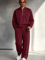 Men's Half-Zip Two-Piece Set – Relaxed Long-Sleeve Top and Wide-Leg