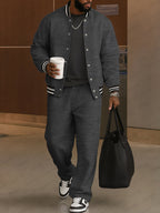 Men's Bomber Jacket and Trousers Set – Striped-Trim Two-Piece Outfit