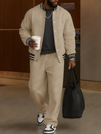 Men's Bomber Jacket and Trousers Set – Striped-Trim Two-Piece Outfit