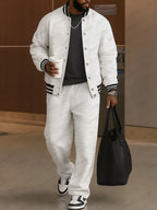 Men's Bomber Jacket and Trousers Set – Striped-Trim Two-Piece Outfit