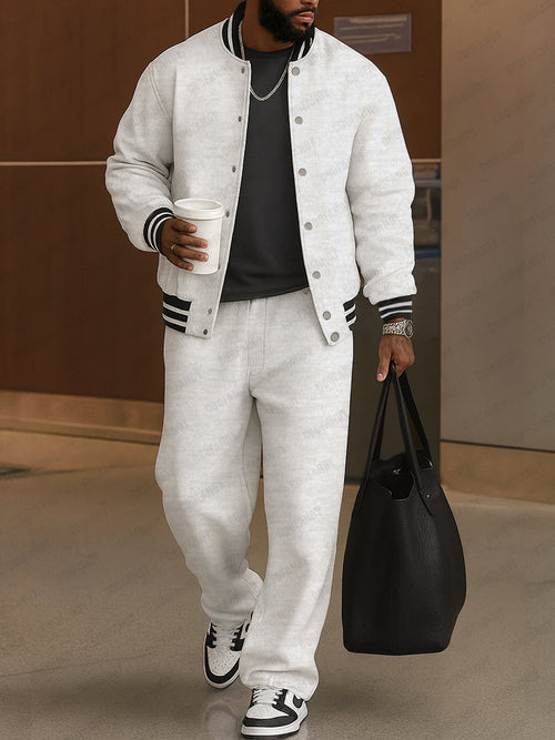 Men's Bomber Jacket and Trousers Set – Striped-Trim Two-Piece Outfit