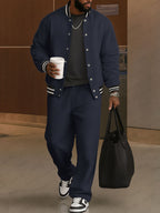 Men's Bomber Jacket and Trousers Set – Striped-Trim Two-Piece Outfit