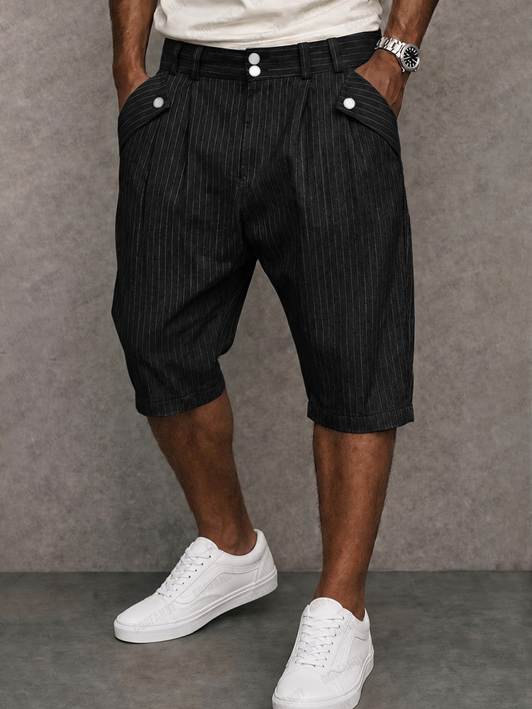 Men's Tailored Knee-Length Shorts – Pleated Button-Waist Style